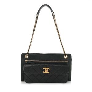 Chanel Black Quilted Shoulder Bag with Gold Details